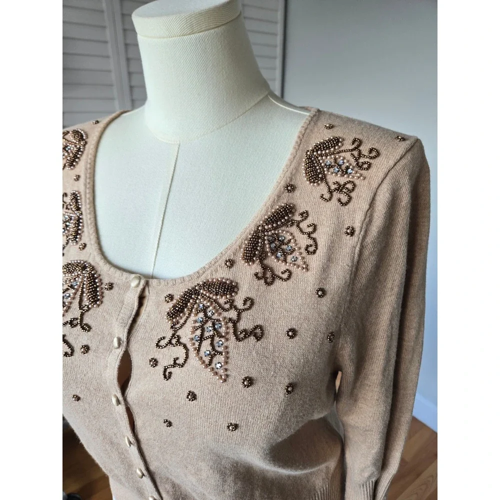 Sigrid Olsen Silk Cashmere Beaded Cardigan XL Romantic Coquette Quiet Luxury